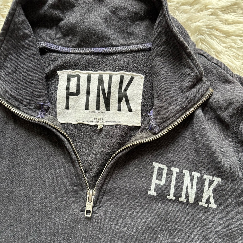PINK Victoria's Secret Women's Dark Gray Quarter-Zip Sweater - Picture 2 of 11